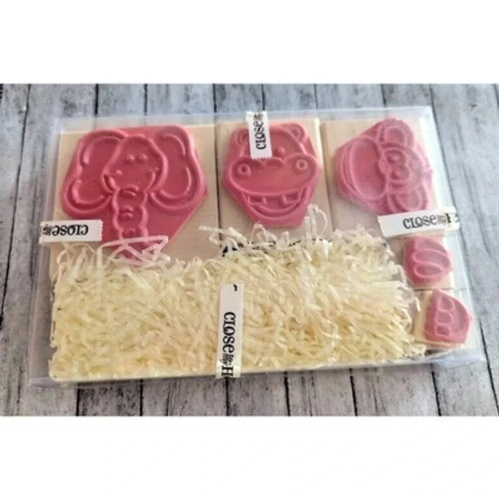 Close To My Heart Zoo Friends Rubber Stamp Set Wood New S553 Monkey Elephant
